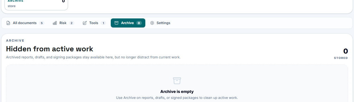 Archive dashboard screenshot