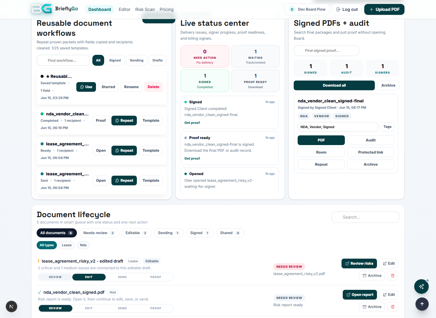 Dashboard Proof Vault