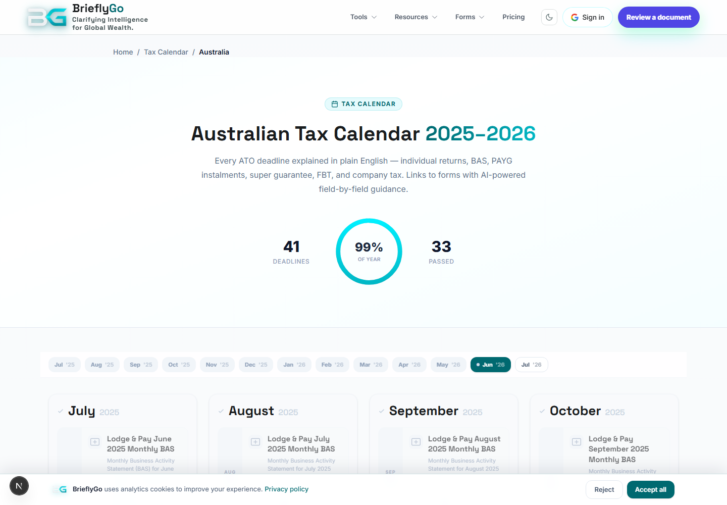AU Tax Calendar screenshot