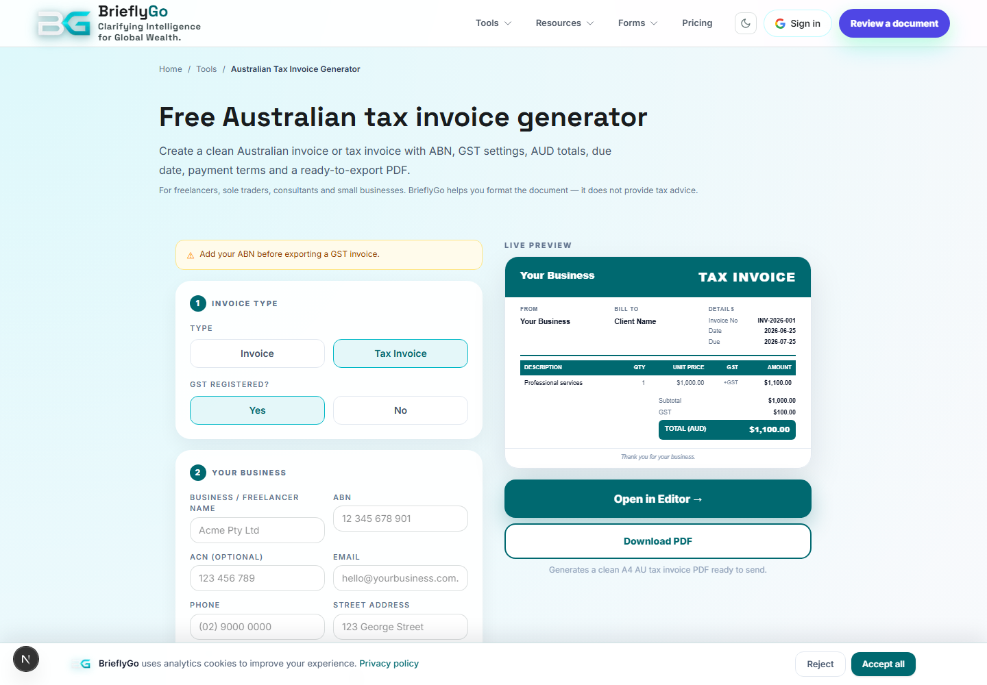 AU Tax Invoice screenshot
