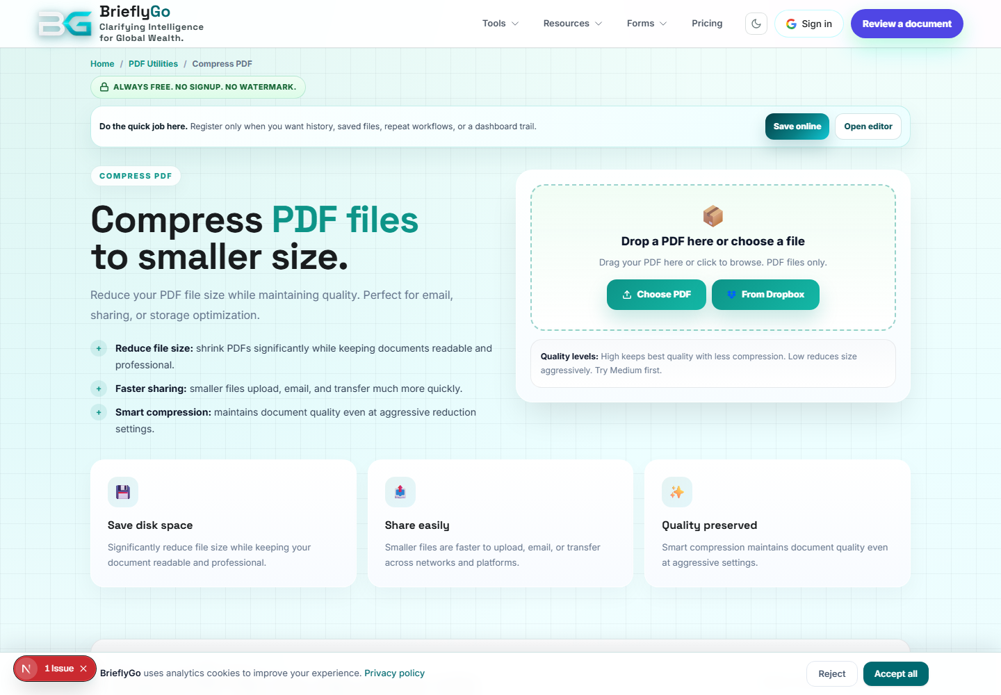 Compress PDF screenshot
