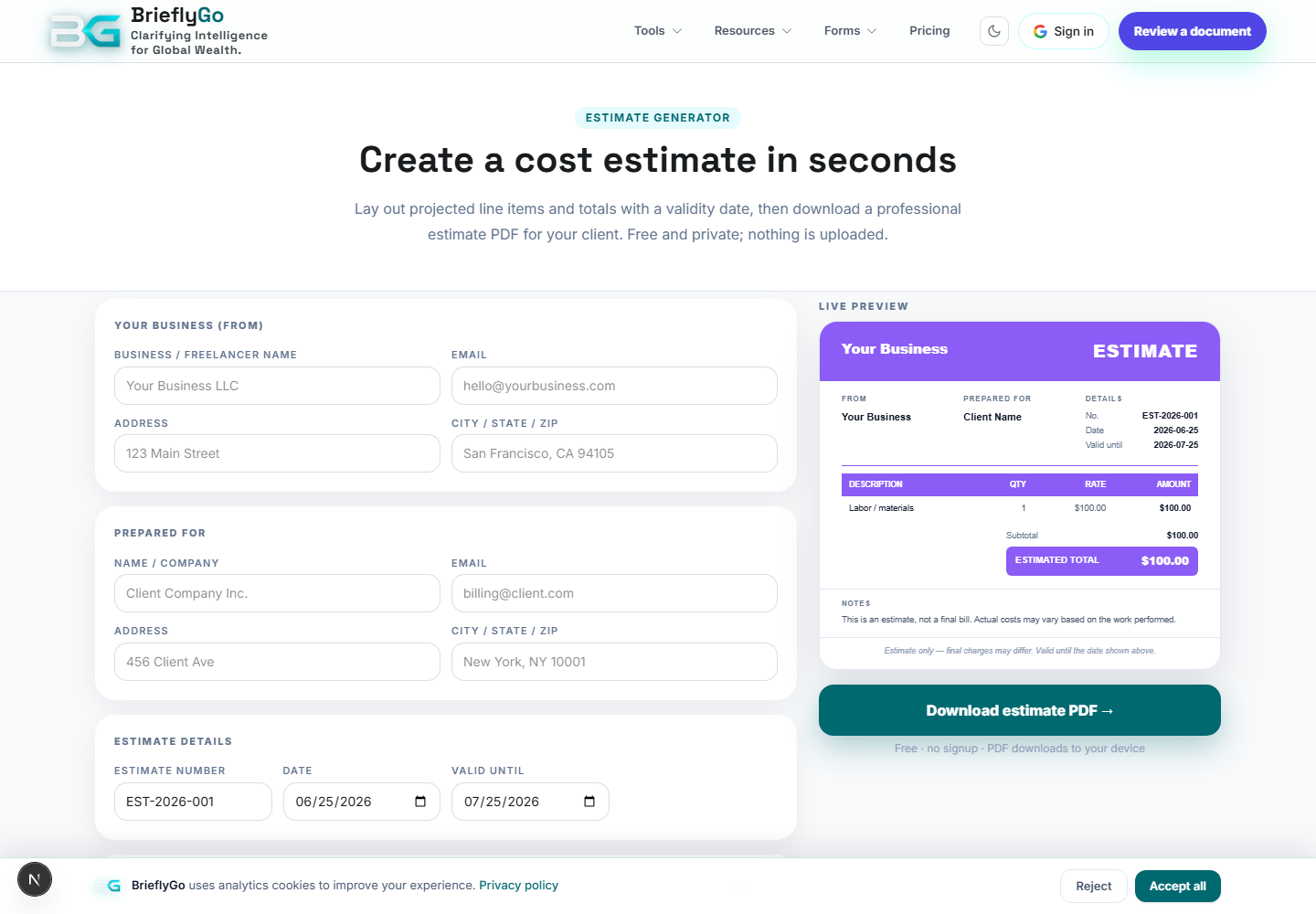 Estimate Generator