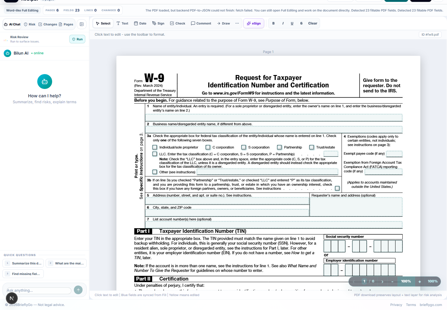 W-9 in Editor