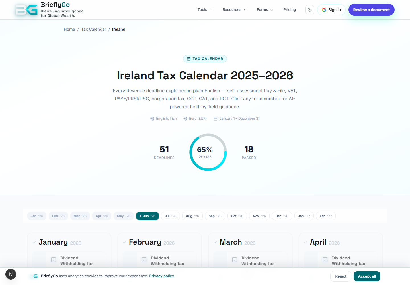 IE Tax Calendar screenshot
