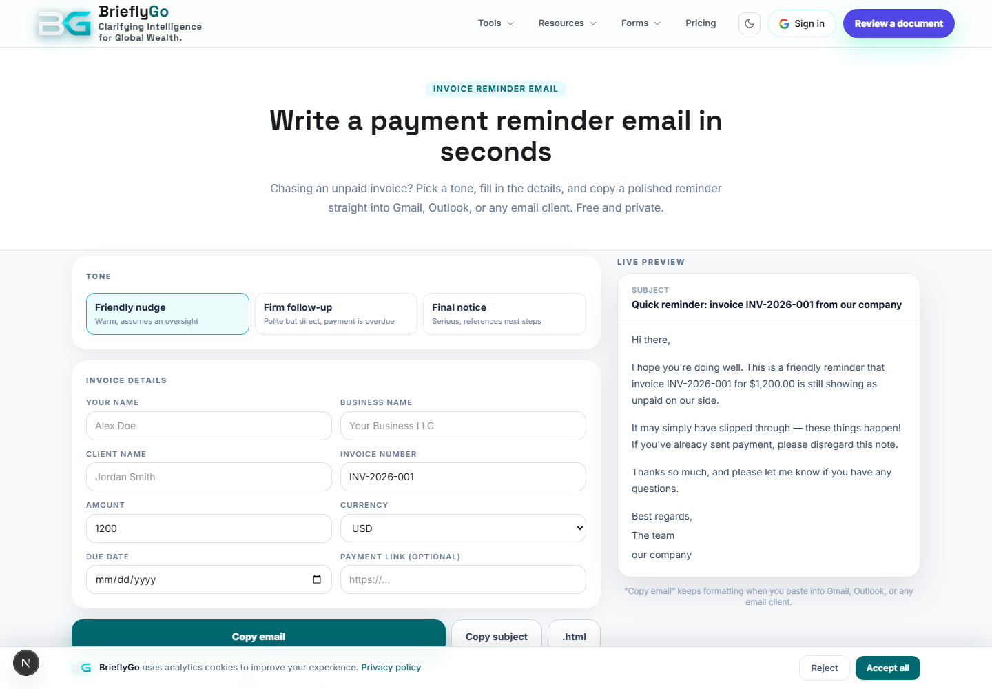 Invoice Reminder Email
