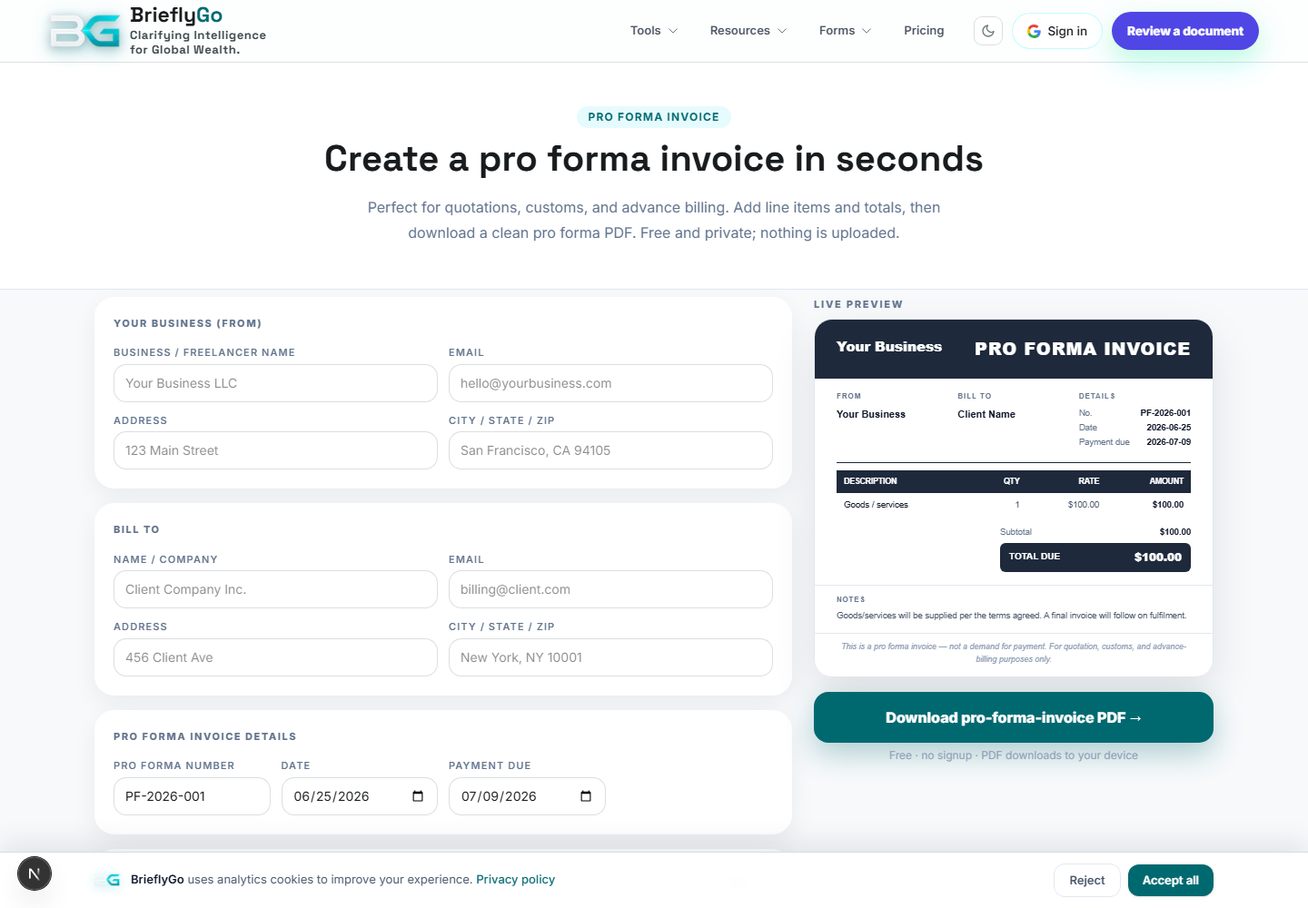 Pro Forma Invoice