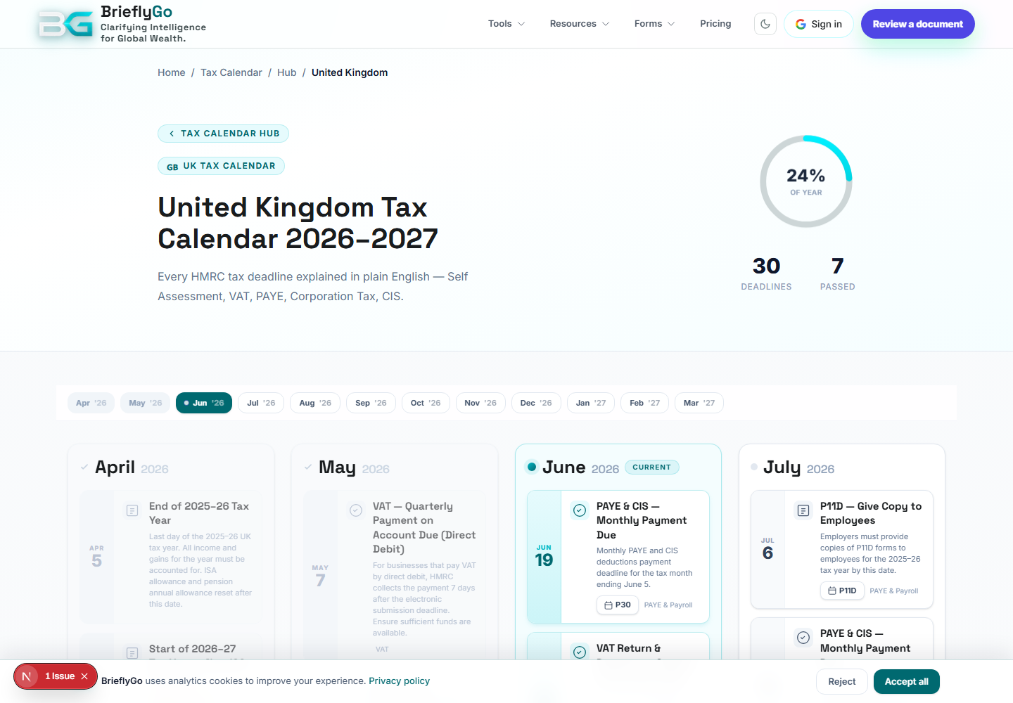 UK Tax Calendar screenshot