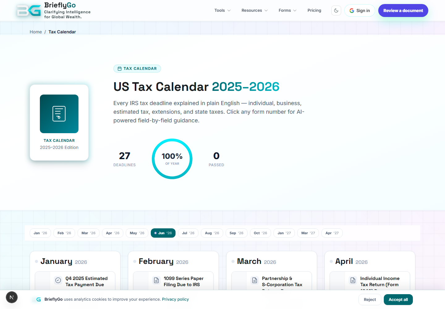 US Tax Calendar screenshot