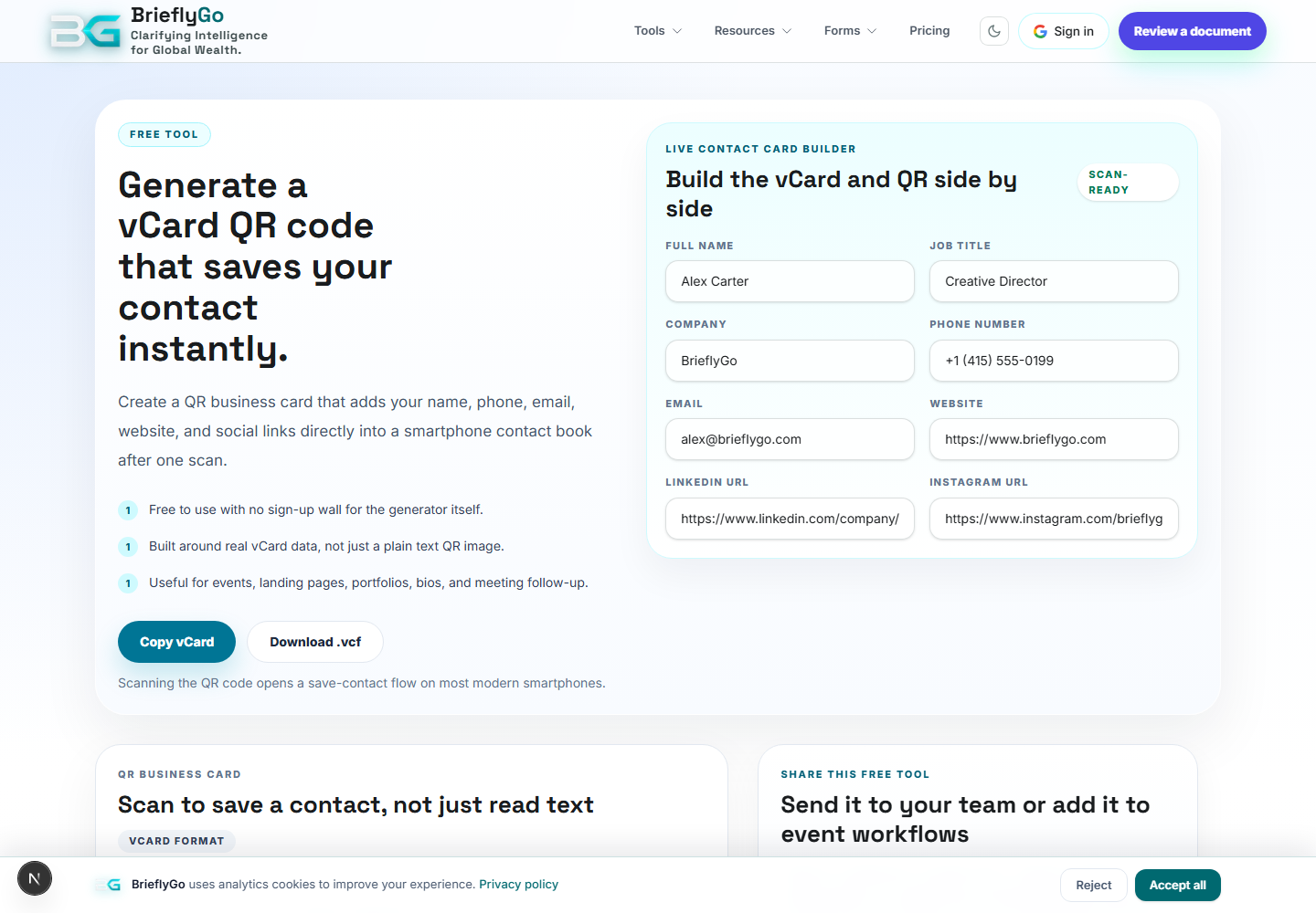 vCard QR Generator screenshot